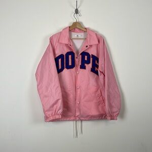 DOPE Womens M Windbreaker Pink Snap Down 2 Pocket Drawstring Waist Lined Jacket